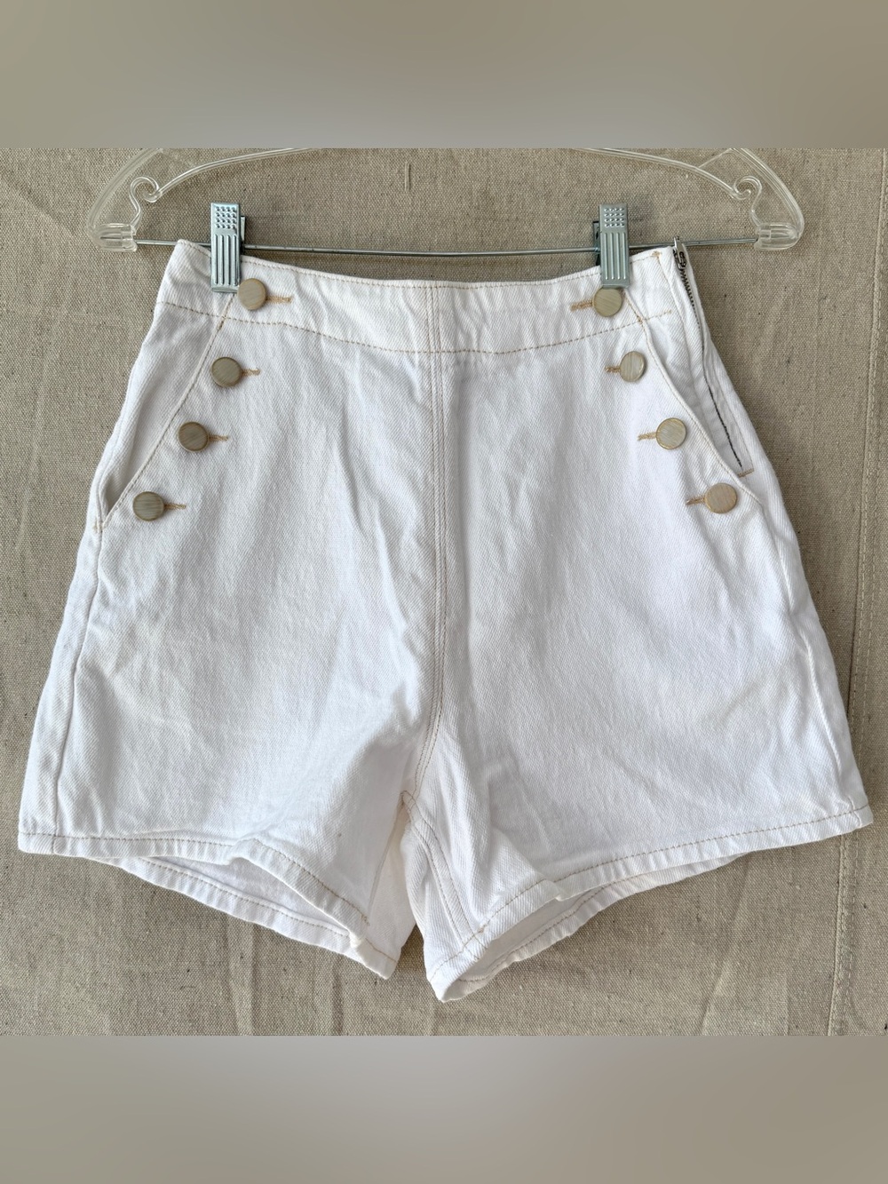 Zara Size 2 White High Rise Sailor / Nautical Denim Shorts